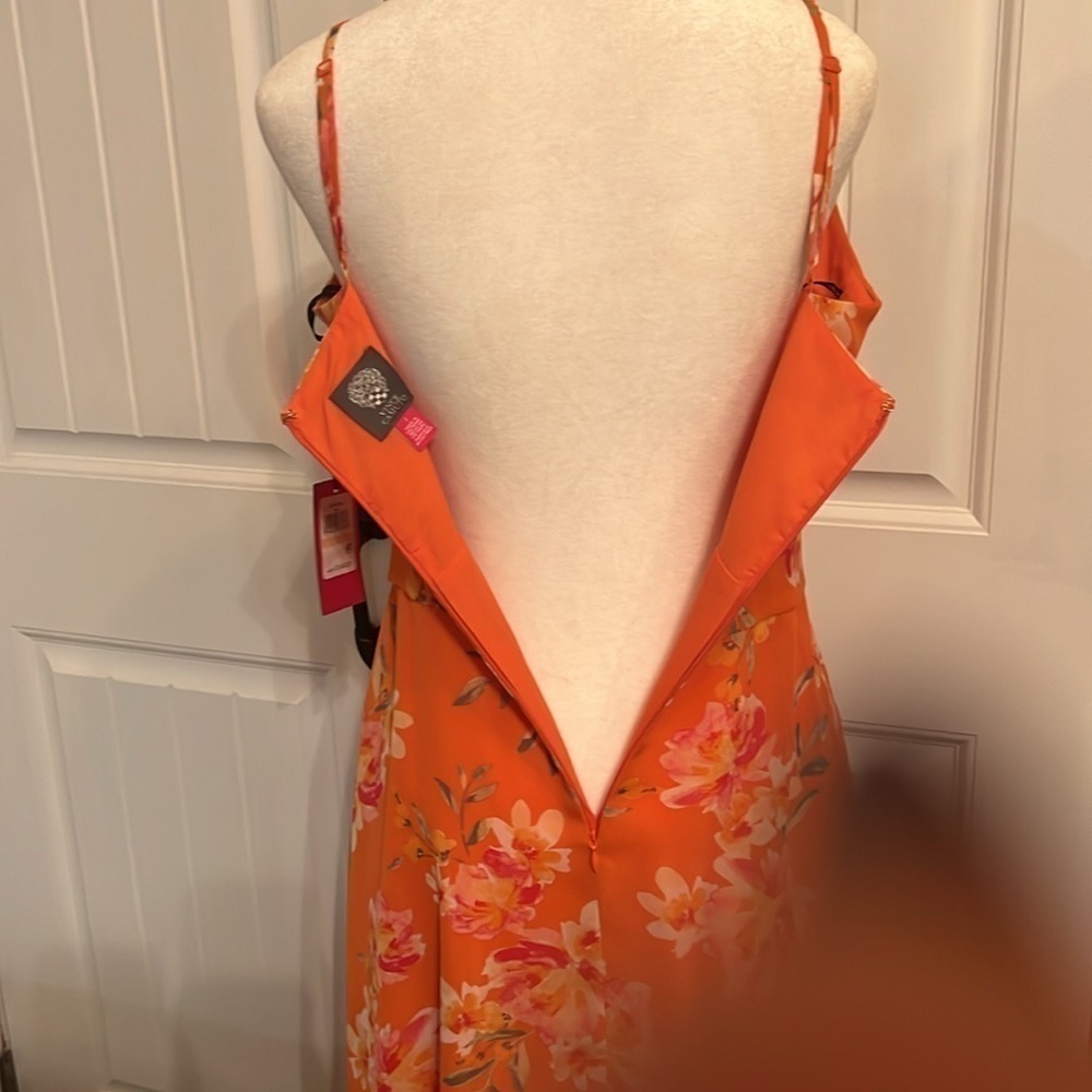 VINCE CAMUTO NWT Womens Belted Surplice tulip style high/low hemline midi dress - Picture 6 of 10